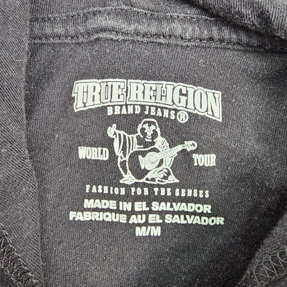 True Religion Mens M Pitch Black SS Pullover Tee Buddha Y2K Nostalgia Streetwear